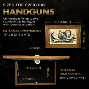 Wild Turkey Gobbler Gun Concealment Furniture - Handcrafted Hidden Gun Storage Wall Decor - Hidden Safe Furniture with Magnetic Lock for Quick Access & Storage