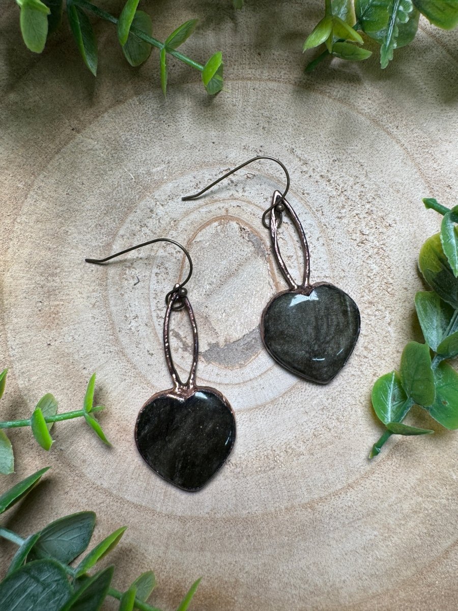 Gold Sheen Obsidian Heart Earrings