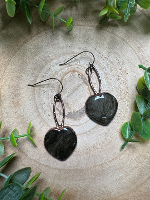 Gold Sheen Obsidian Heart Earrings
