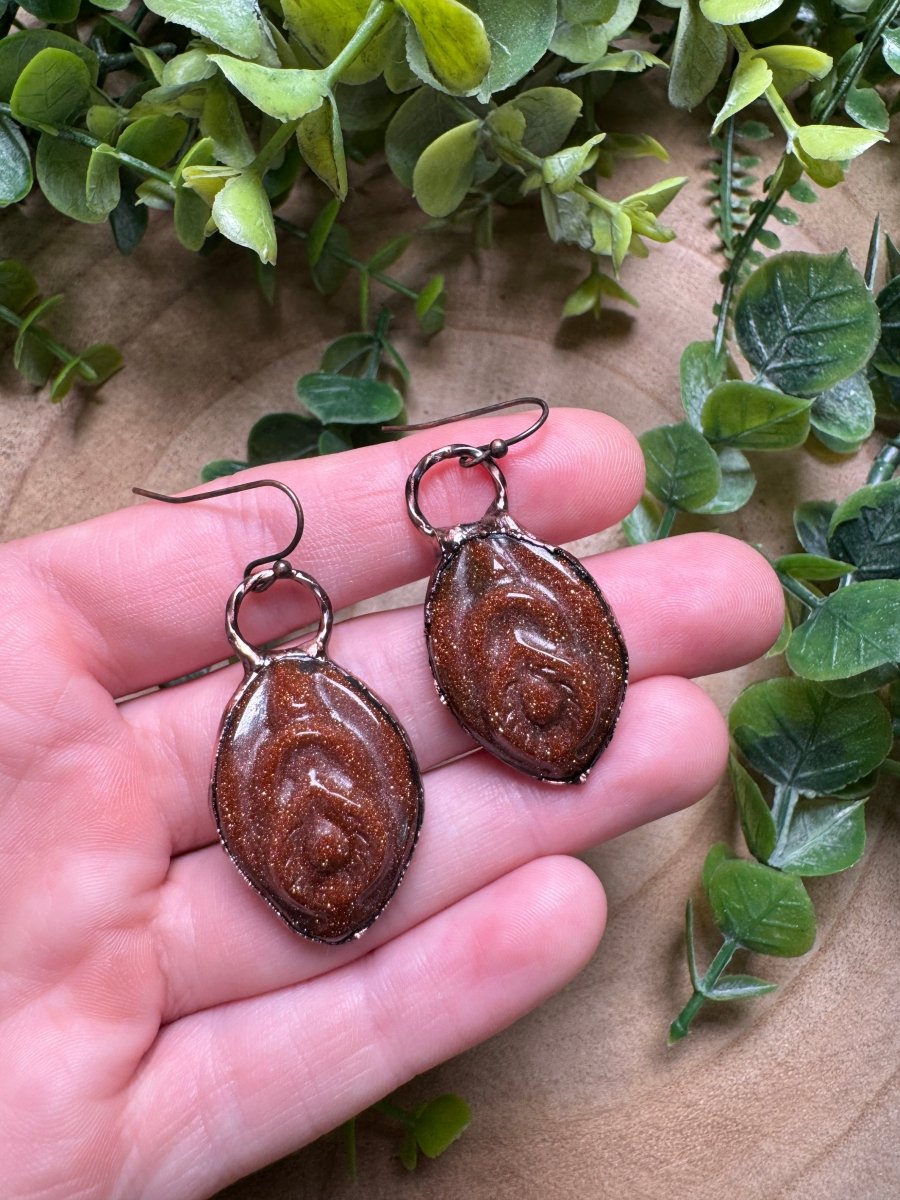 Goldstone Yoni Earrings