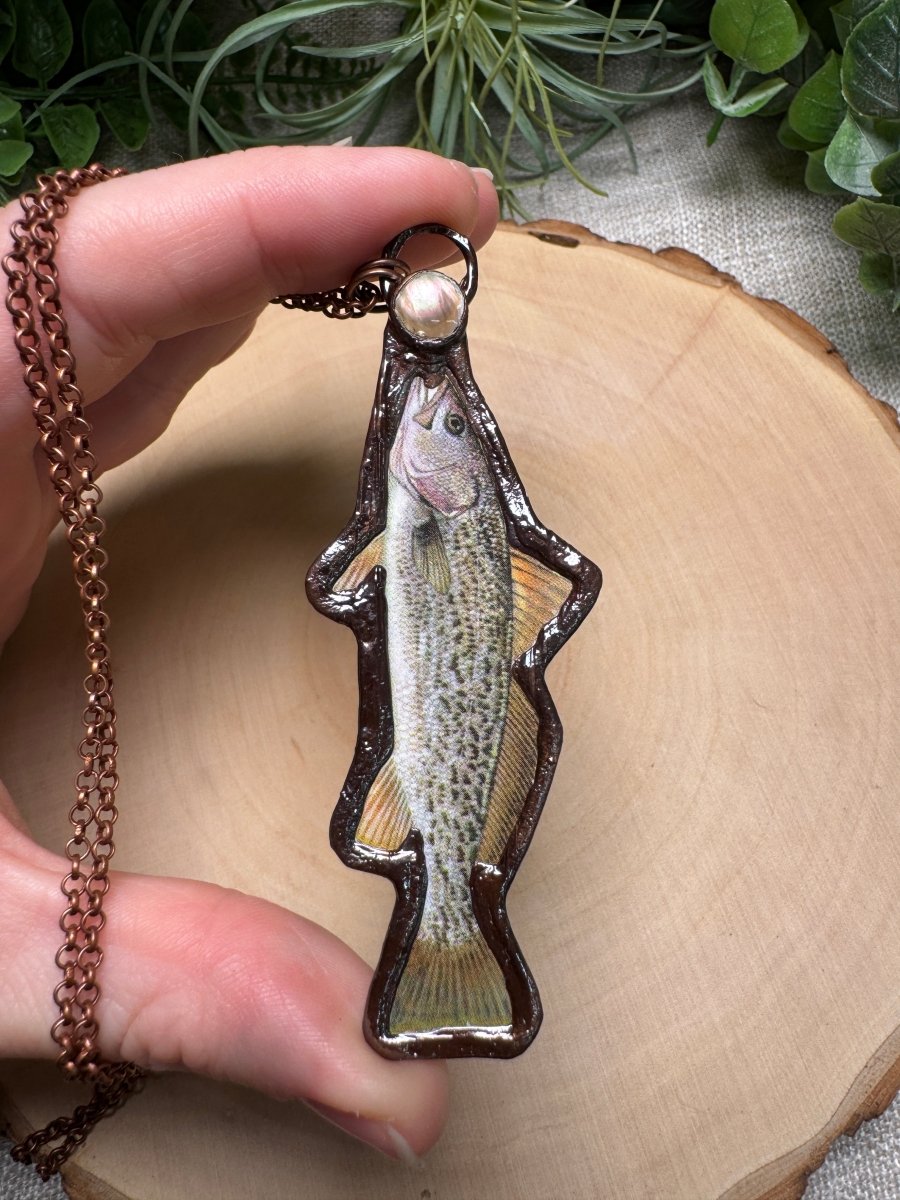 Gray Trout and Shell Necklace