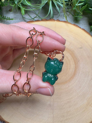 Green Aventurine Hello Kitty Necklace