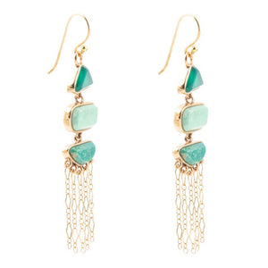 Green Multi Stone Golden Drop Earrings