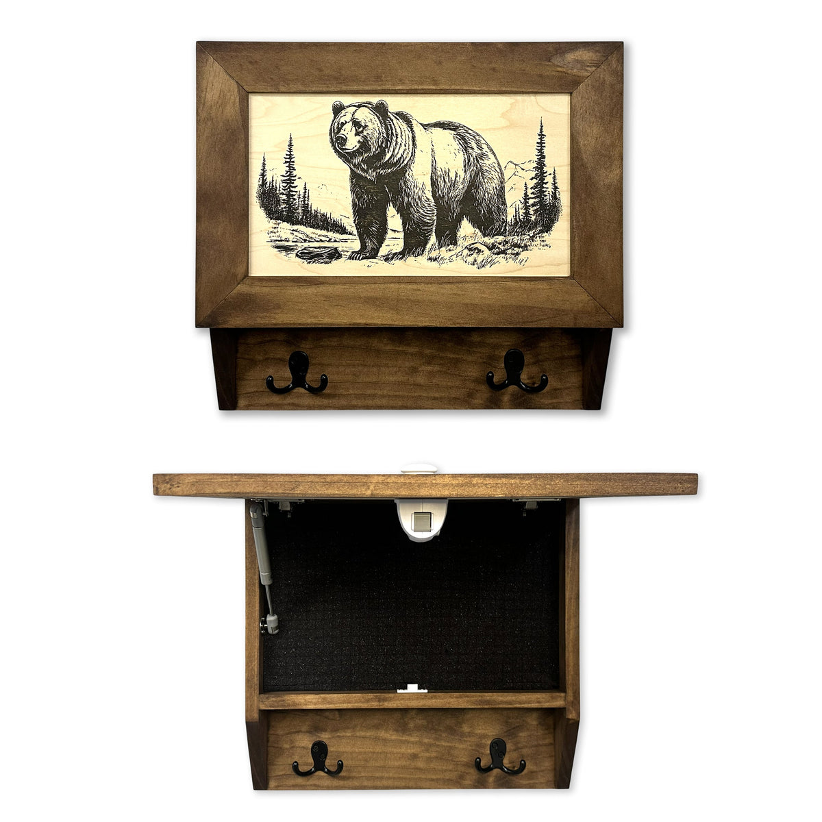 Grizzly Bear Gun Concealment Furniture - Handcrafted Hidden Gun Storage Wall Decor - Hidden Safe Furniture with Magnetic Lock