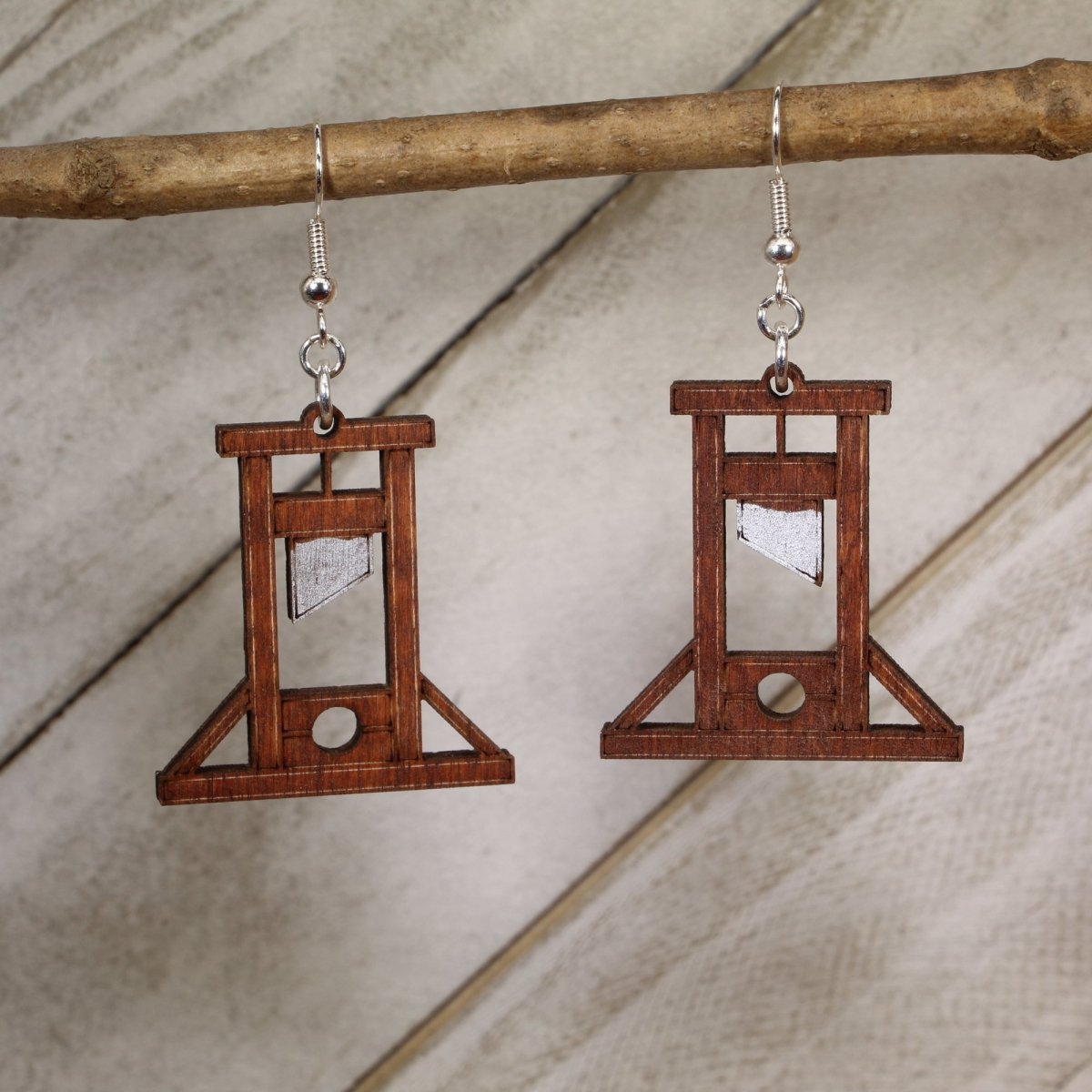 Guillotine Wooden Earrings | Gothic Dark Humor Jewelry