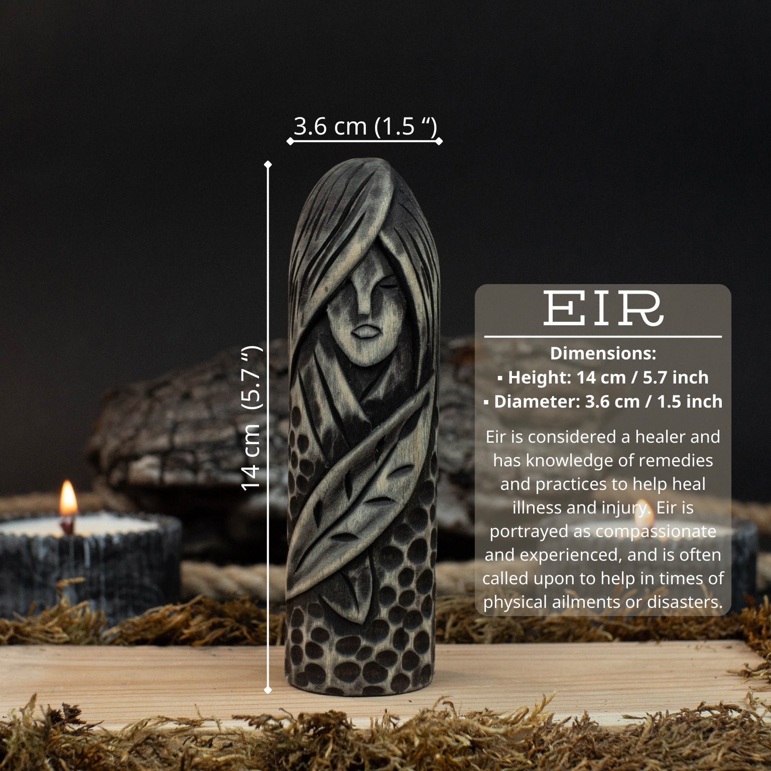 Hand-Carved Eir Figurine – 14 cm (5.7 inches) Wooden Norse Goddess of Healing Statue