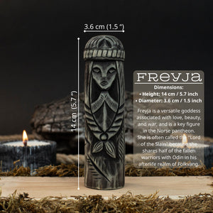 Hand-Carved Freyja Figurine – 14 cm (5.7 inches) Wooden Scandinavian Goddess Statue