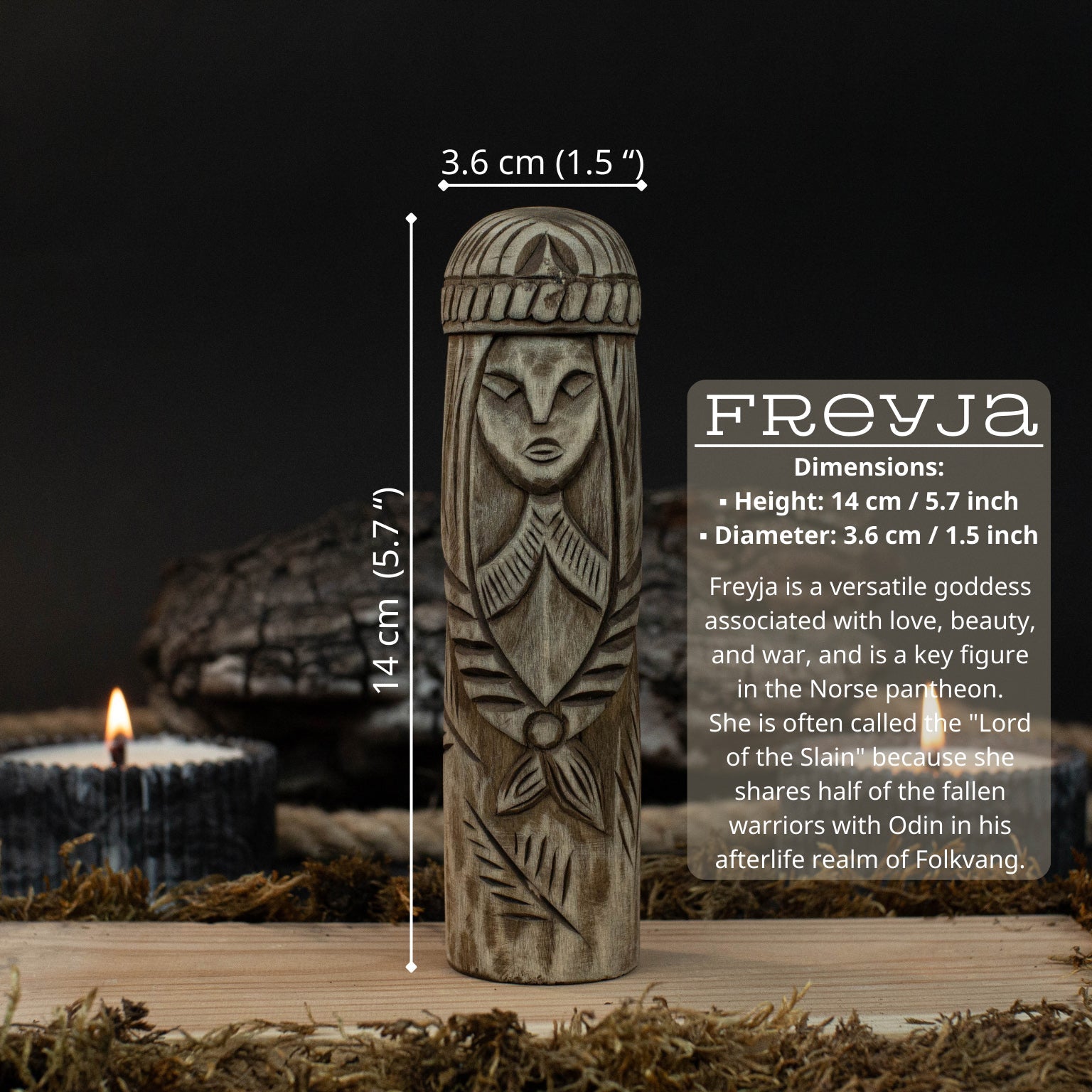 Hand-Carved Freyja Statue – 14 cm (5.7 inch) Wooden Norse Goddess Altar Figurine