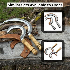 Hand-Forged 2-Piece Sickle Set with Leather Sheaths
