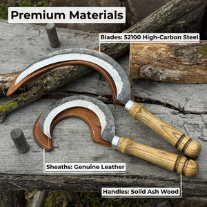 Hand-Forged 2-Piece Sickle Set with Leather Sheaths