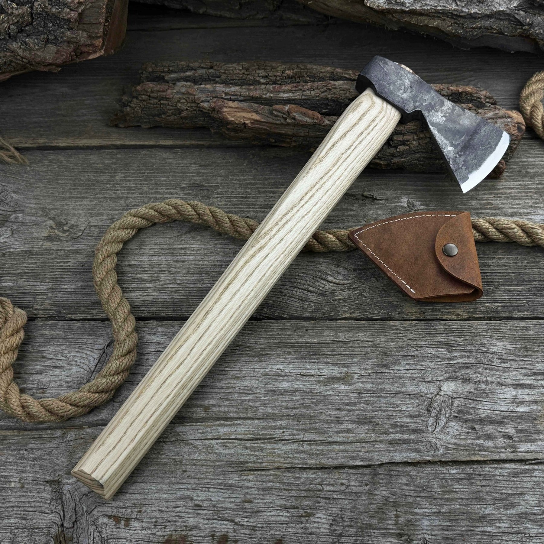 Hand-Forged Bushcraft Hatchet with Leather Back Sheath, 0.74 kg (1.63 lb)