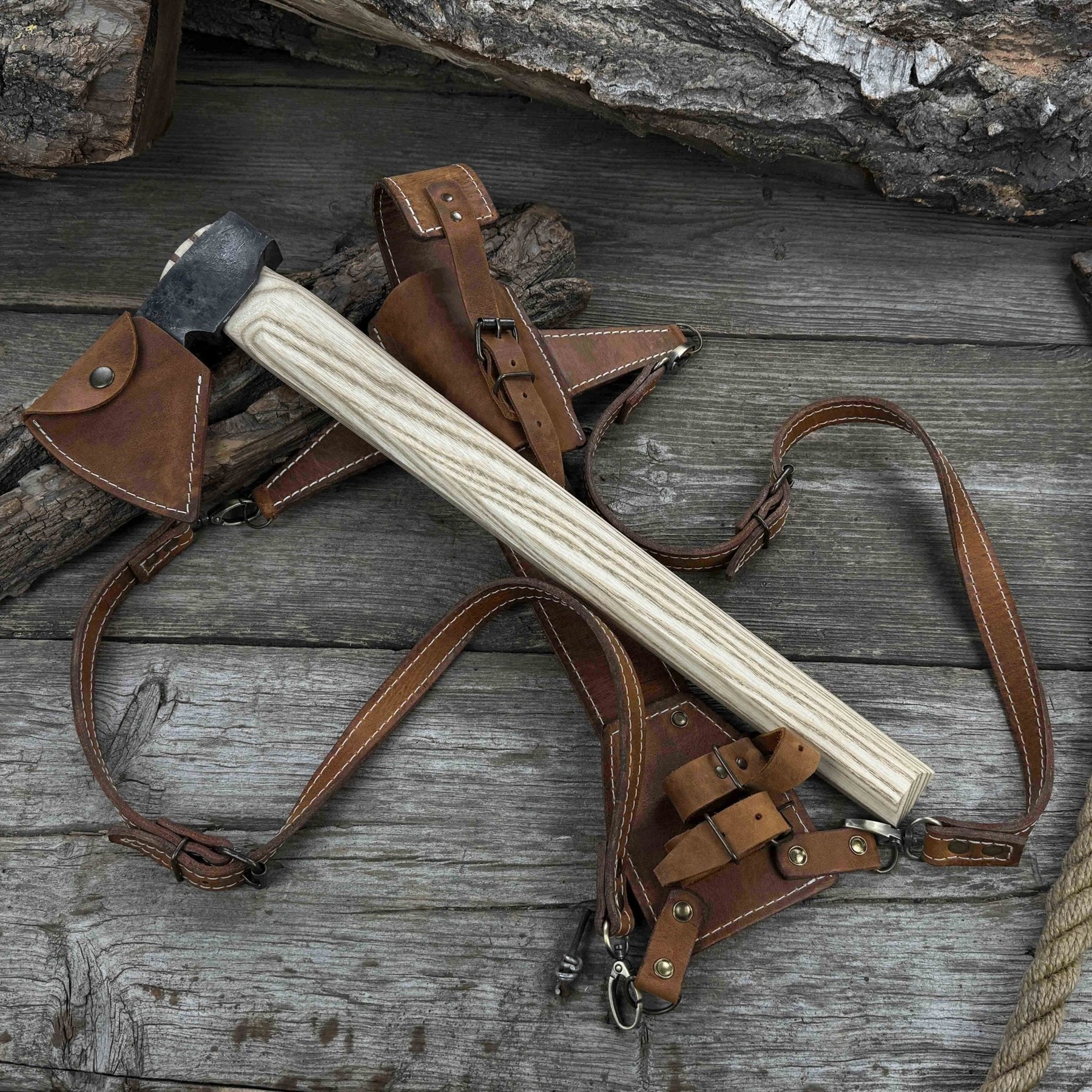 Hand-Forged Bushcraft Hatchet with Leather Back Sheath, 0.74 kg (1.63 lb)
