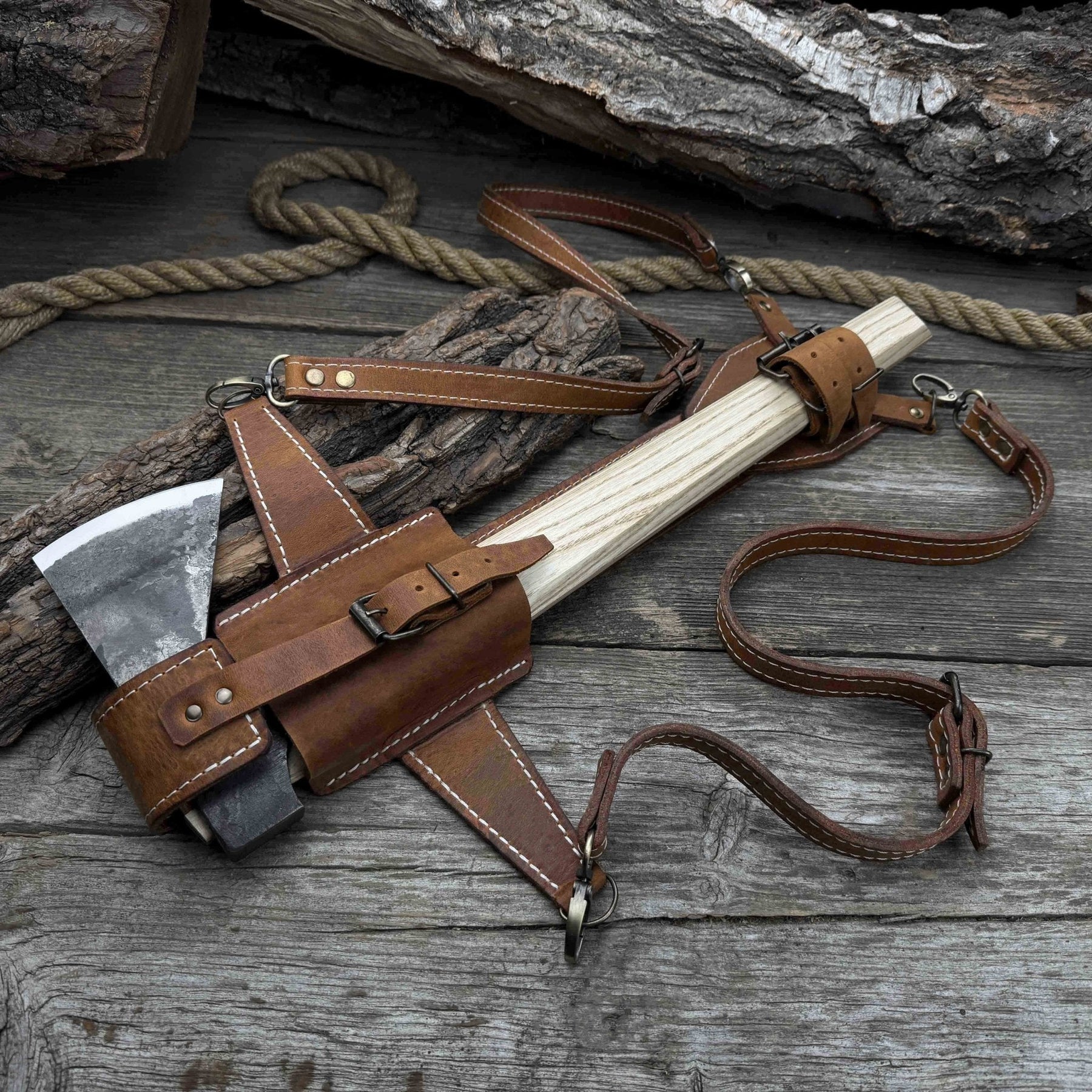 Hand-Forged Bushcraft Hatchet with Leather Back Sheath, 0.74 kg (1.63 lb)