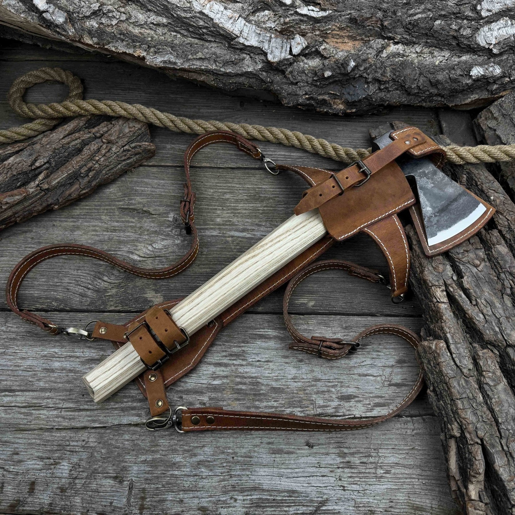 Hand-Forged Bushcraft Hatchet with Leather Back Sheath, 0.74 kg (1.63 lb)