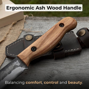 Hand-Forged Bushcraft Knife, 10 cm (3.9 in) Blade with Leather Sheath