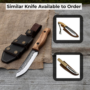 Hand-Forged Bushcraft Knife, 10 cm (3.9 in) Blade with Leather Sheath