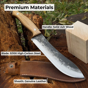 Hand-Forged Bushcraft Knife, 17 cm (6.7 inches) with leather sheath