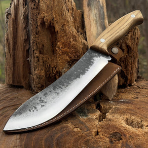 Hand-Forged Bushcraft Knife, 17 cm (6.7 inches) with leather sheath