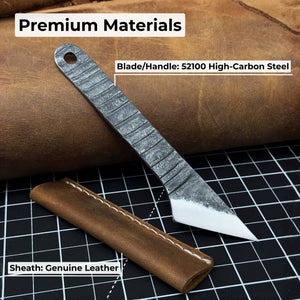 Hand-Forged Kiridashi Knife - Razor-Sharp Carbon Steel Blade with Leather Sheath