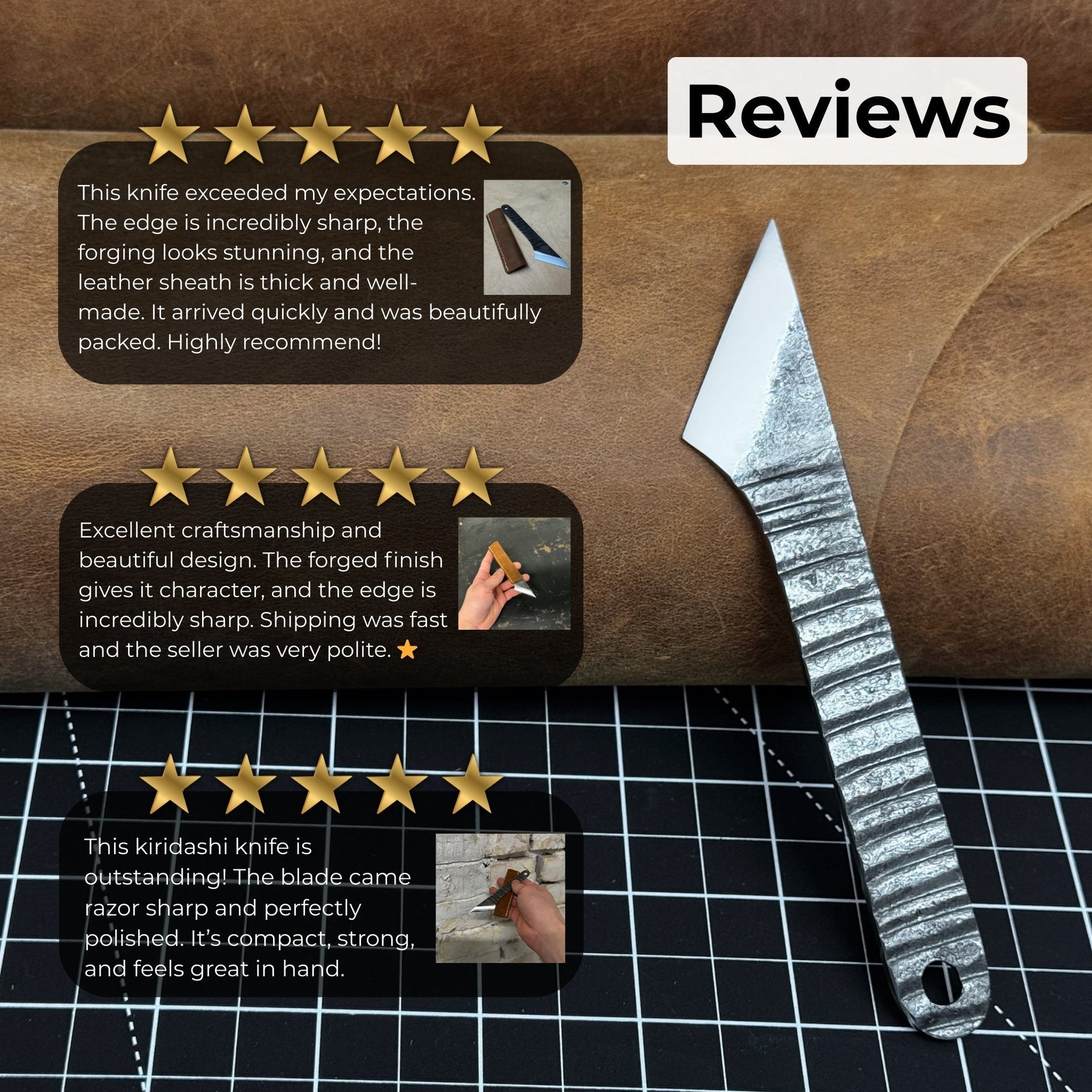 Hand-Forged Kiridashi Knife - Razor-Sharp Carbon Steel Blade with Leather Sheath