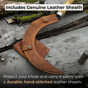 Hand-Forged Large Sickle, ⌀19 cm (7.5 inches) Blade, Leather Belt Attachment