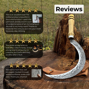 Hand-Forged Large Sickle, ⌀19 cm (7.5 inches) Blade, Leather Belt Attachment