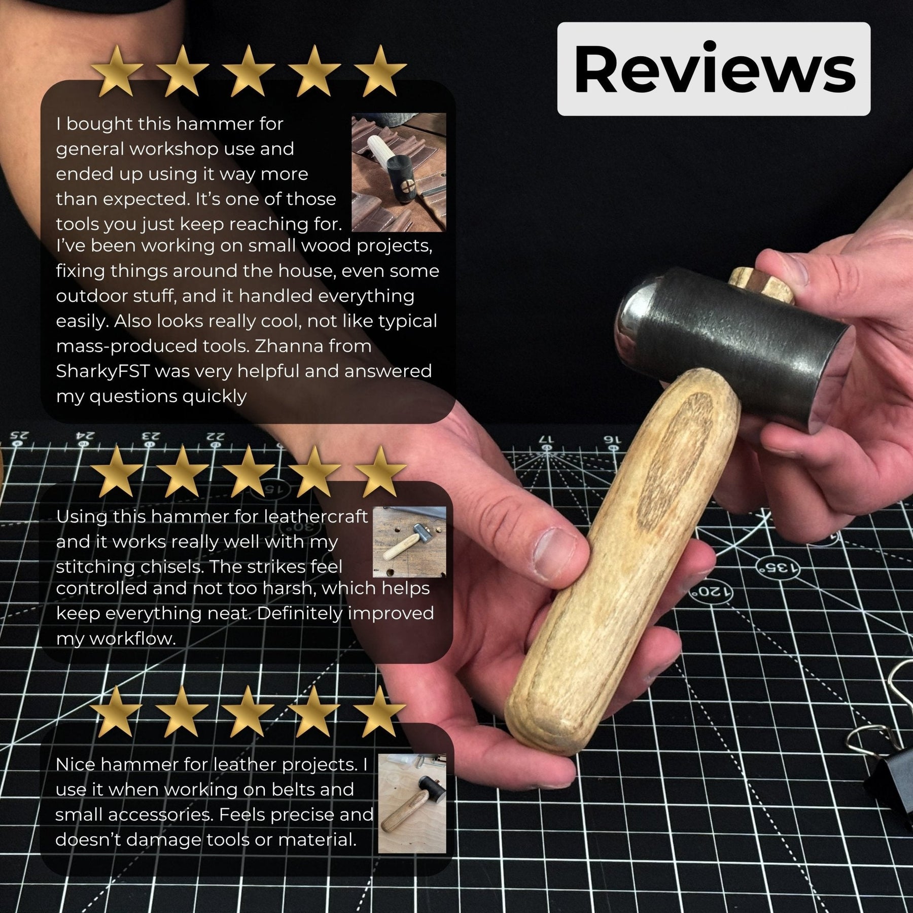 Hand-Forged Leather Hammer, 500 g (17.6 oz)