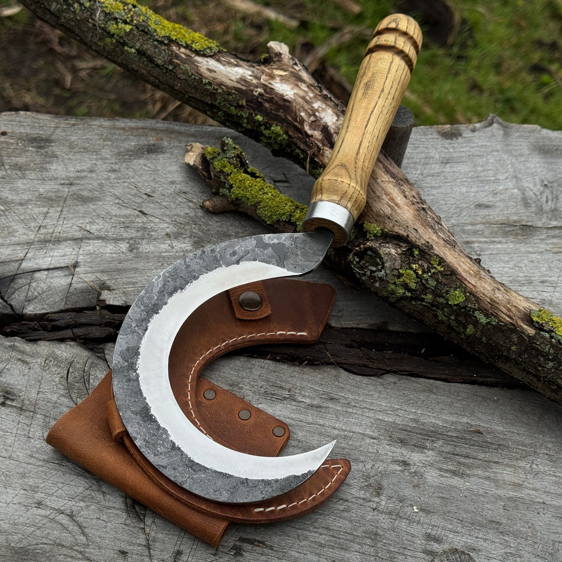 Hand-Forged Small Sickle – 9 cm (3.54 inches) Blade with Leather Belt Attachment