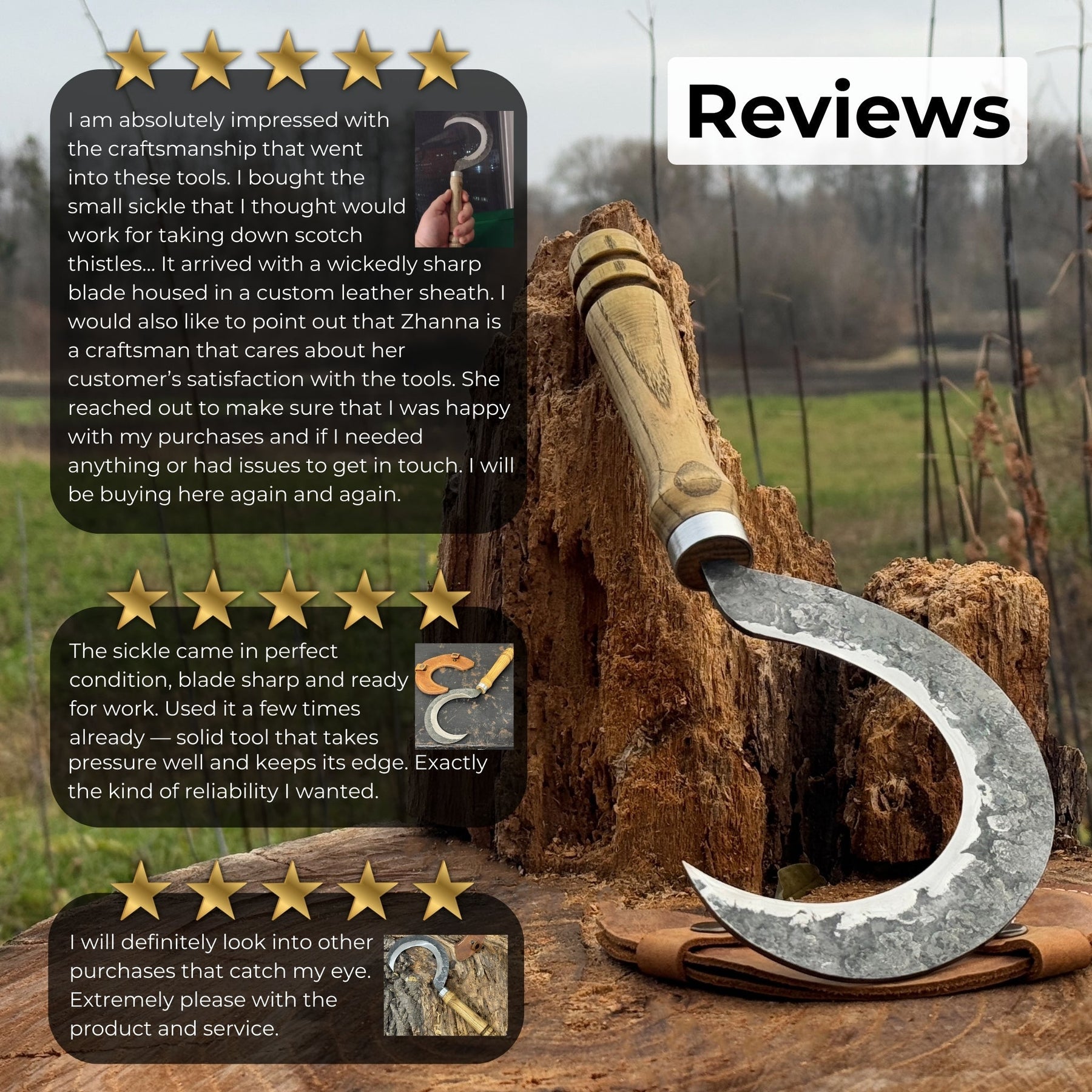 Hand-Forged Small Sickle, ⌀9 cm (3.54 inches)