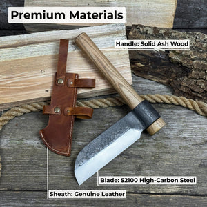 Hand-Forged Small Splitting Froe – Leather Sheath with Handle Holder