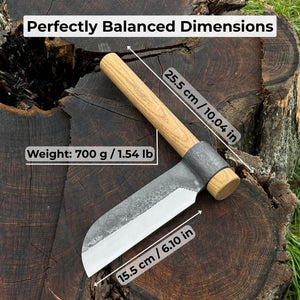 Hand-Forged Small Splitting Froe – Leather Sheath with Handle Holder
