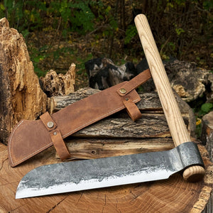Hand-Forged Splitting Froe – Leather Sheath with Handle Holder