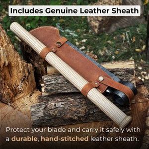 Hand-Forged Splitting Froe – Leather Sheath with Handle Holder