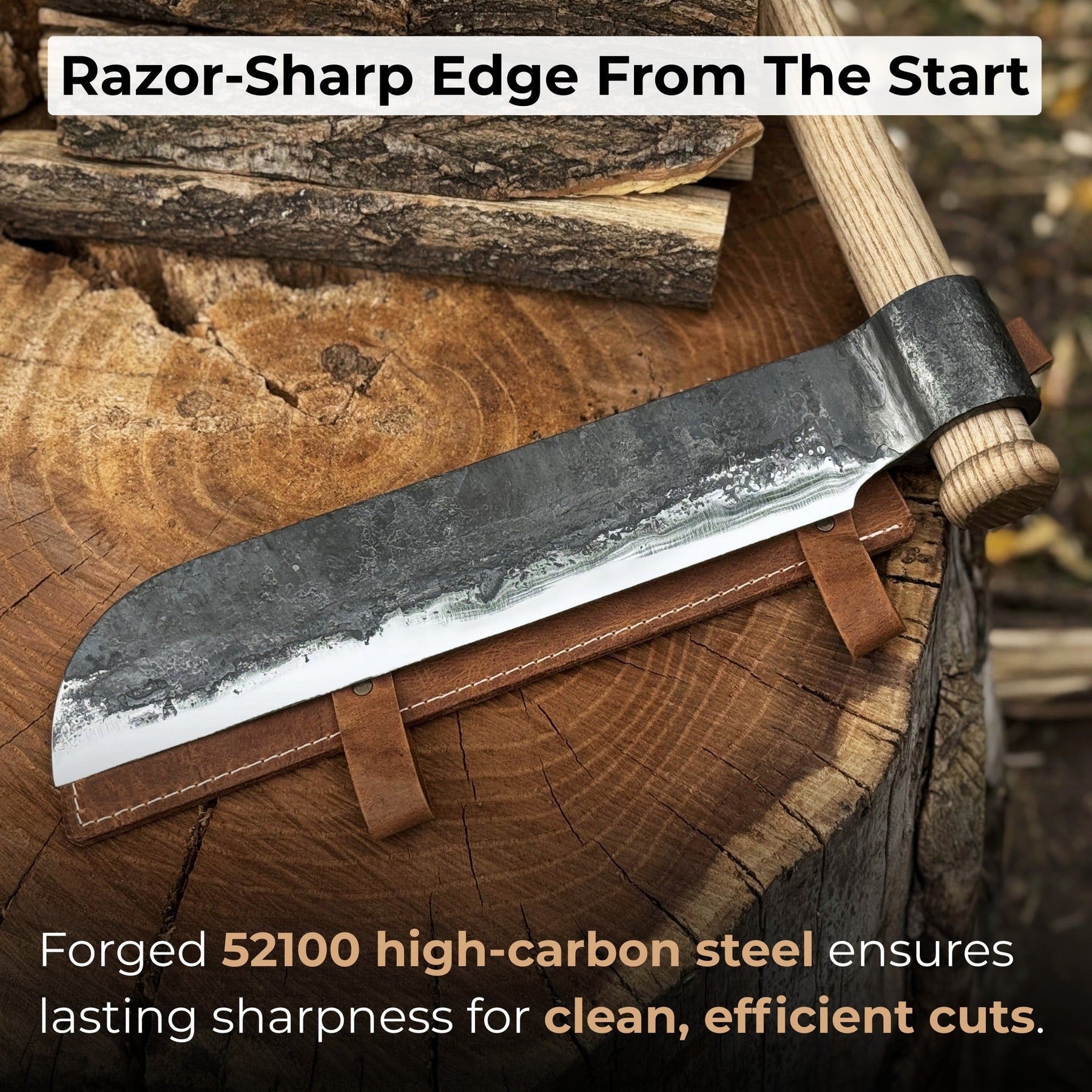 Hand-Forged Splitting Froe – Leather Sheath with Handle Holder
