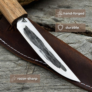 Hand-Forged Yakut Knife with Leather Sheath, 9.5 cm (3.74 inches)