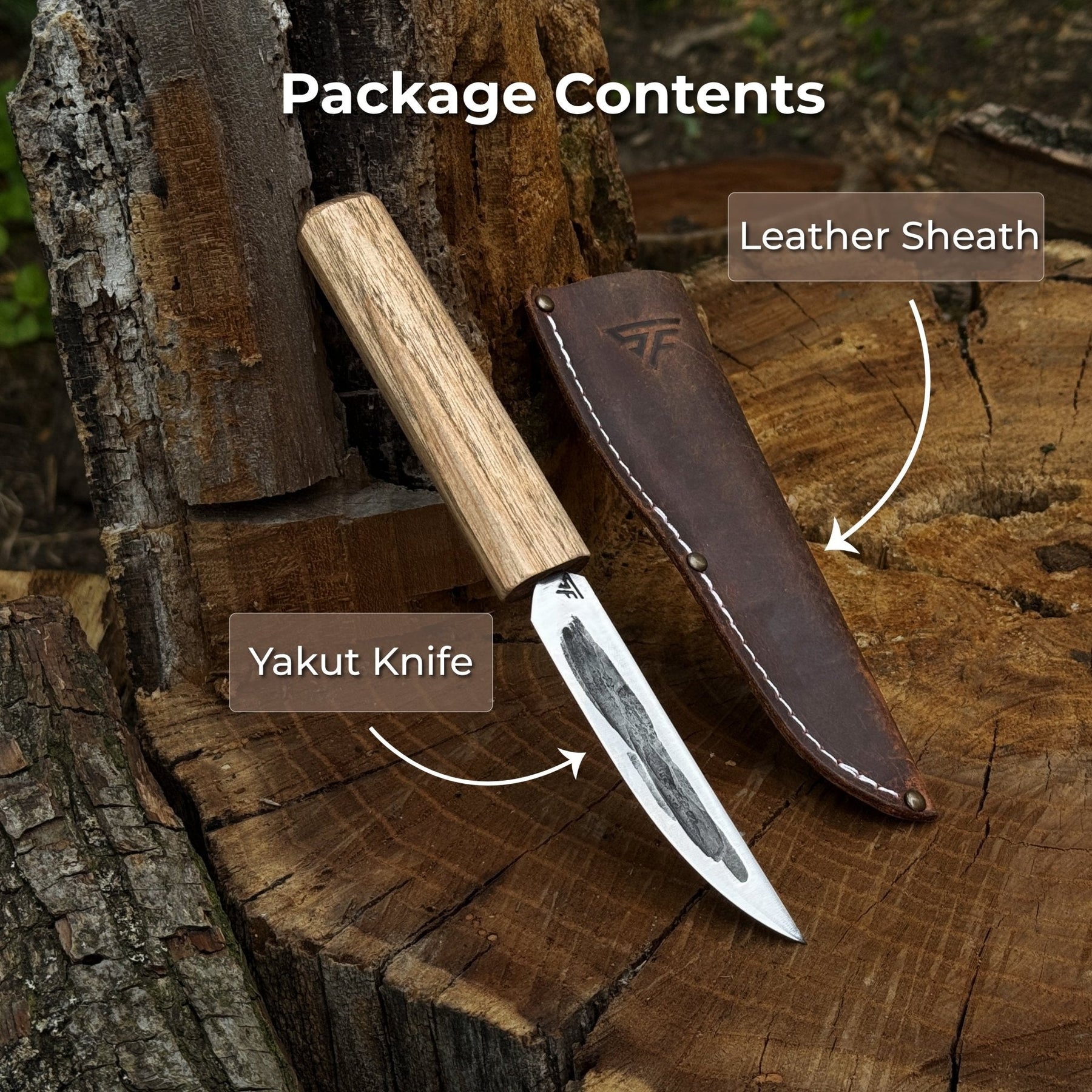 Hand-Forged Yakut Knife with Leather Sheath, 9.5 cm (3.74 inches)