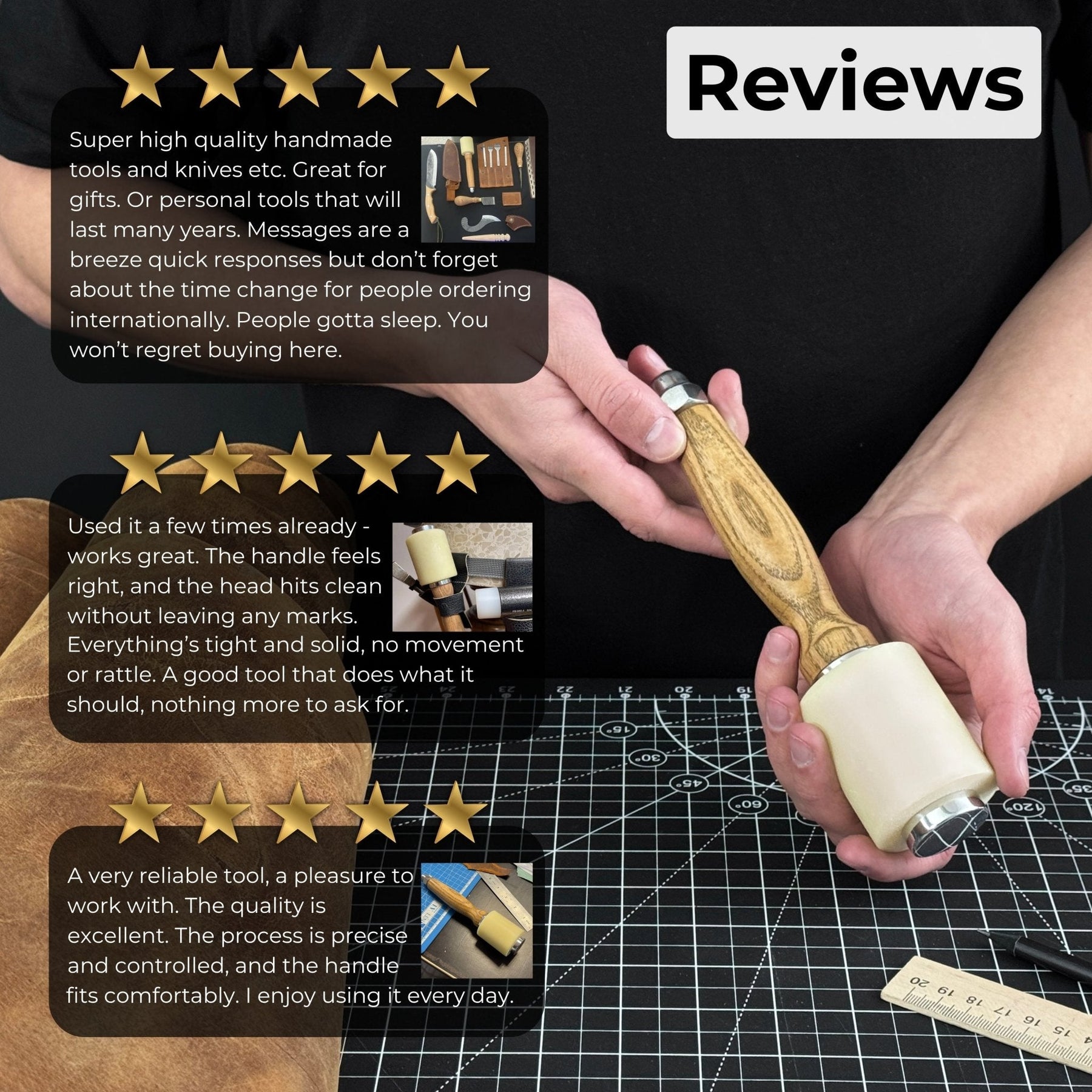 Handmade Mallet with Nylon Head, 21.5 cm (8.46 inches)
