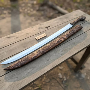 Handmade Shashka Sword 24” – Caucasian Saber Style Curved Blade with Engraved Scabbard