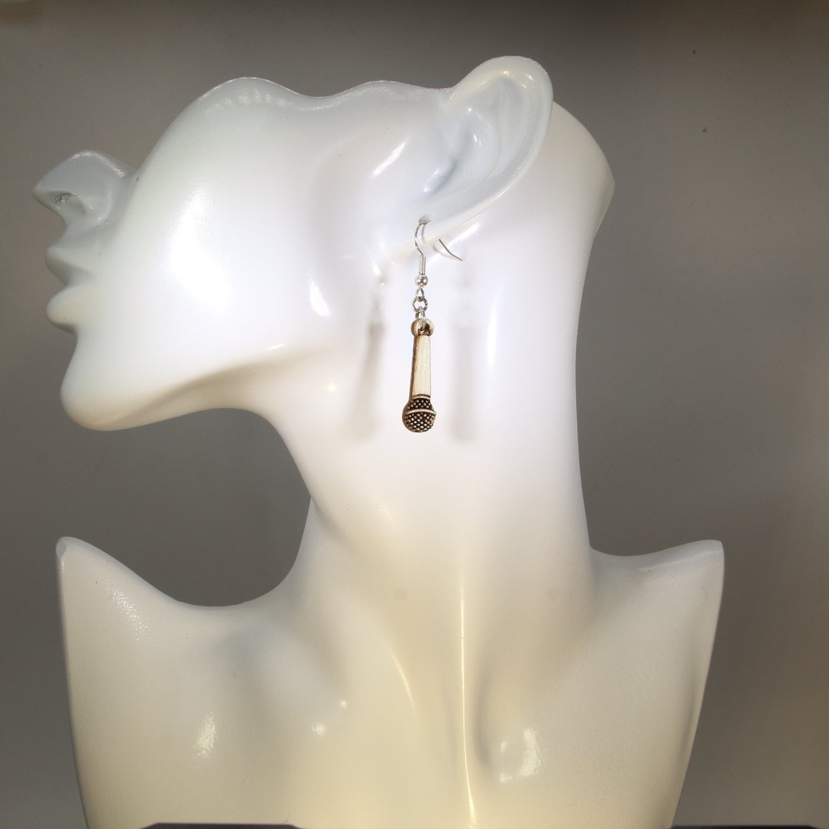 Hanging Microphone Wooden Dangle Earrings | Music Jewelry