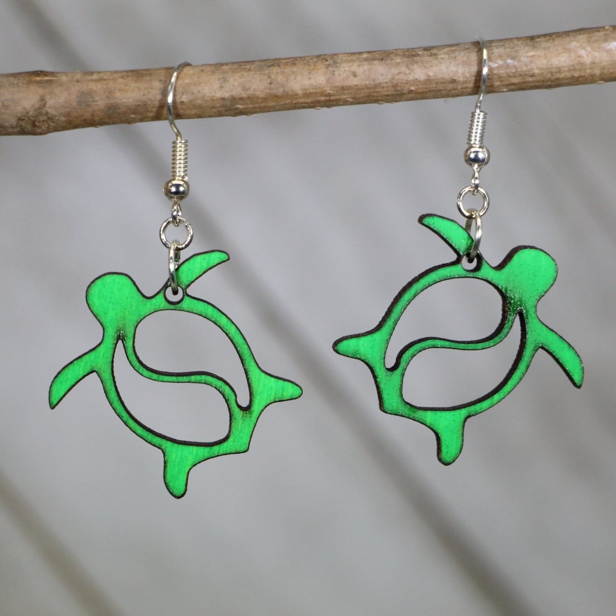 Hawaiian Sea Turtle Wooden Dangle Earrings | Ocean Jewelry