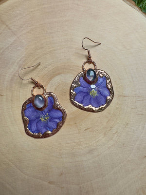 Hazelith- Rose Quartz and Flower Earrings