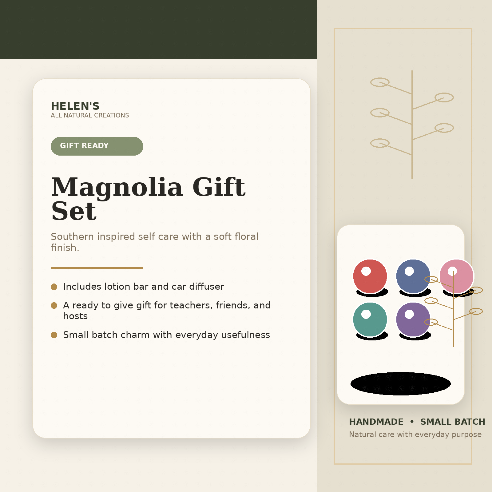 Helen’s All Natural Creations Mississippi Magnolia gift set luxury product infographic