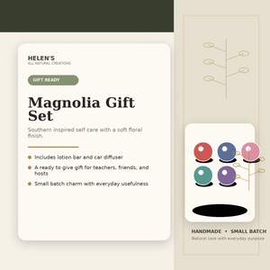 Helen’s All Natural Creations Mississippi Magnolia gift set luxury product infographic