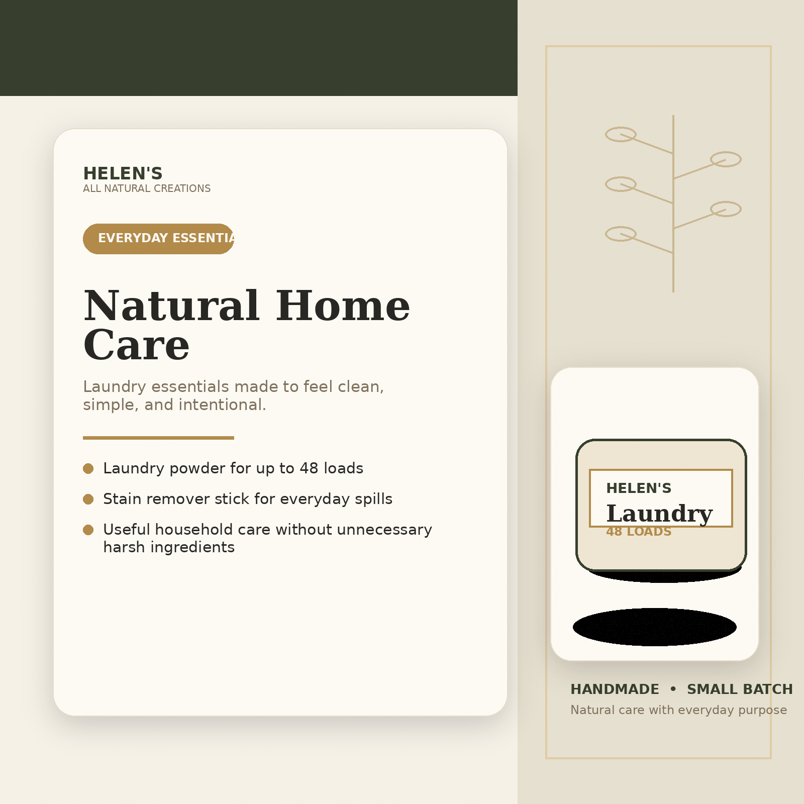 Helen’s All Natural Creations natural home care infographic for laundry powder and stain remover