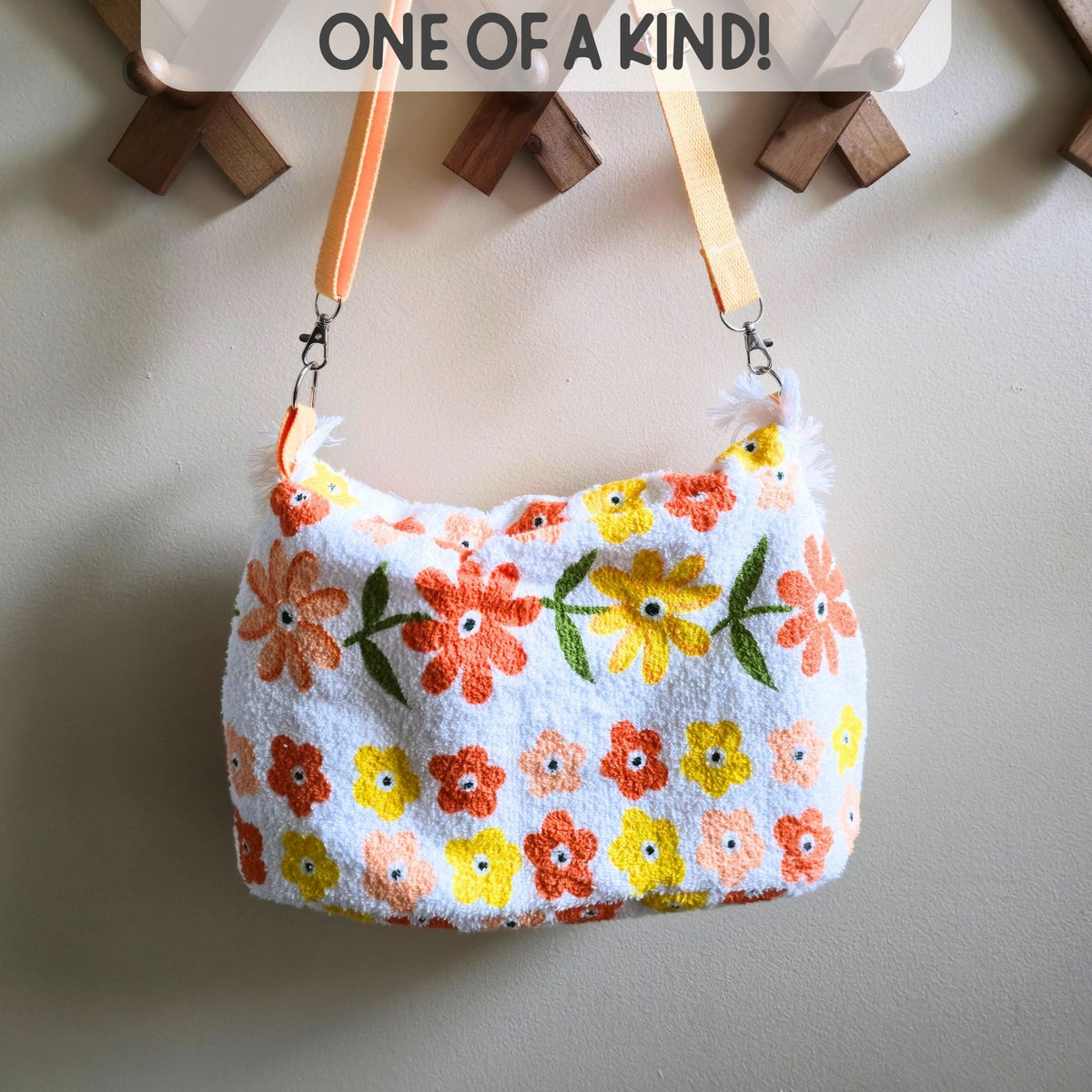 Upcycled vintage floral towel crossbody bag by Maypop House Designs — detail view 2