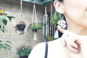 Handmade Four Leaf Clover Earrings: Hammered Metal Hoop Earrings
