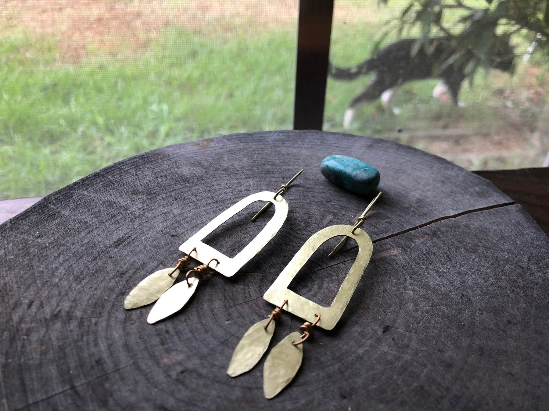 Hammered Brass Fringe Earrings: Wire Wrapped Dangle Jewelry