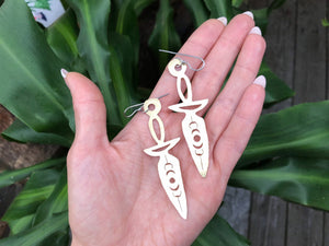 Dagger earrings, hammered metal jewelry, moon phase dagger earrings