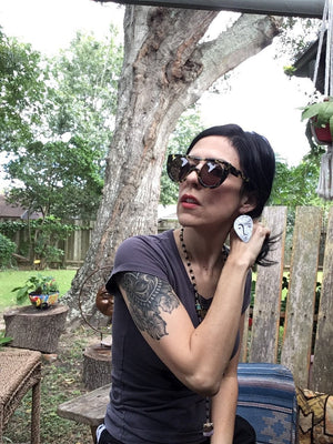 Handmade Surreal Face Earrings: Aluminum, Copper, or Brass