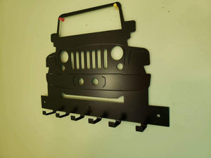 Jeep JK Key Hanger – Full Front End Steel Wall Mounted Key Rack – Wrangler JK Organizer 12"x10" Garage Entryway Man Cave Decor